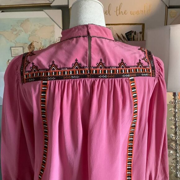 WHISTLES PINK 100% silk boho embroidered blouse top sz 6 or S womens - Picture 5 of 9